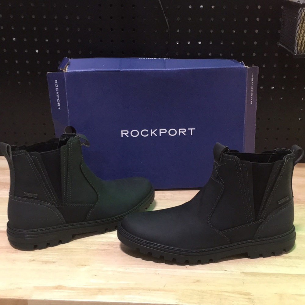 New WB Mens Rockport Black Chelsea Boots - Slip-On Comfort Waterproof